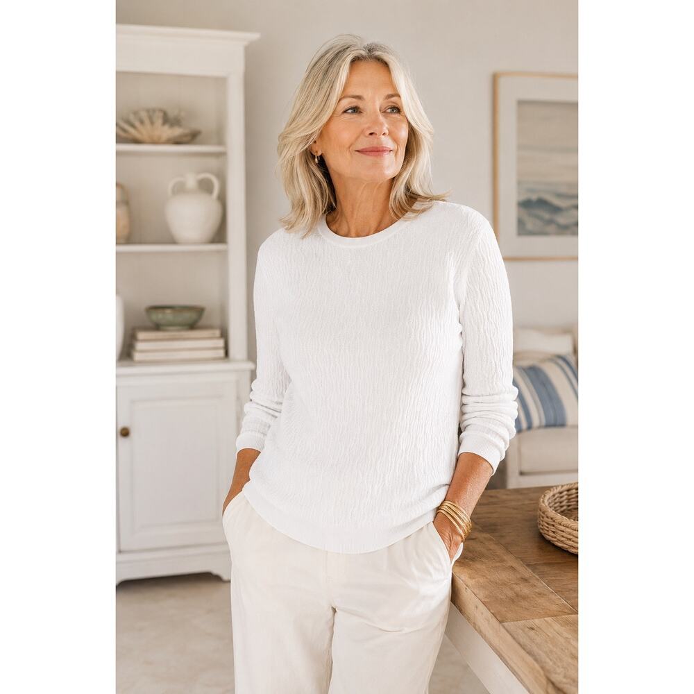 Brooks Brothers White Textured Lightweight Sweater Long Sleeve Knit Top Medium